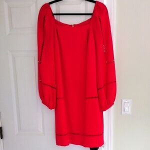Trina Turk Red Sheath Dress with Bishop Sleeves